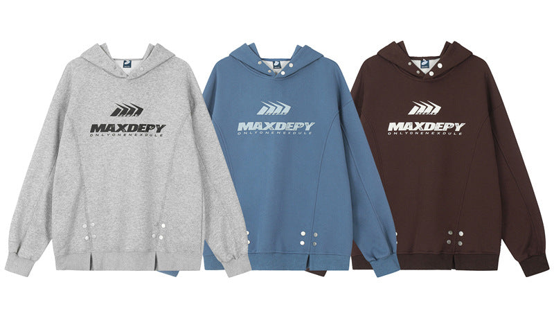 Sudadera con capucha y estampado de letras con aberturas para mujer