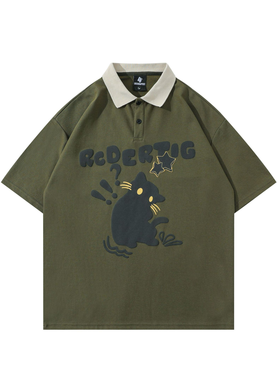 Camisetas de cuello polo con gráfico de gato Y2K