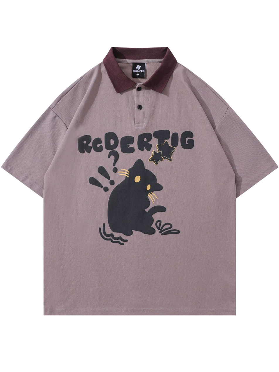 Camisetas de cuello polo con gráfico de gato Y2K