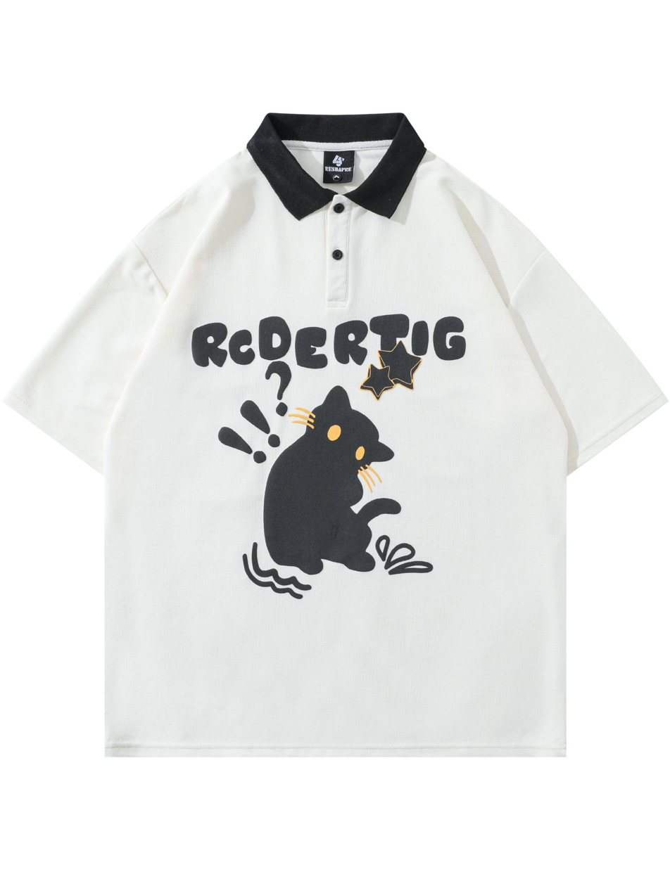 Camisetas de cuello polo con gráfico de gato Y2K