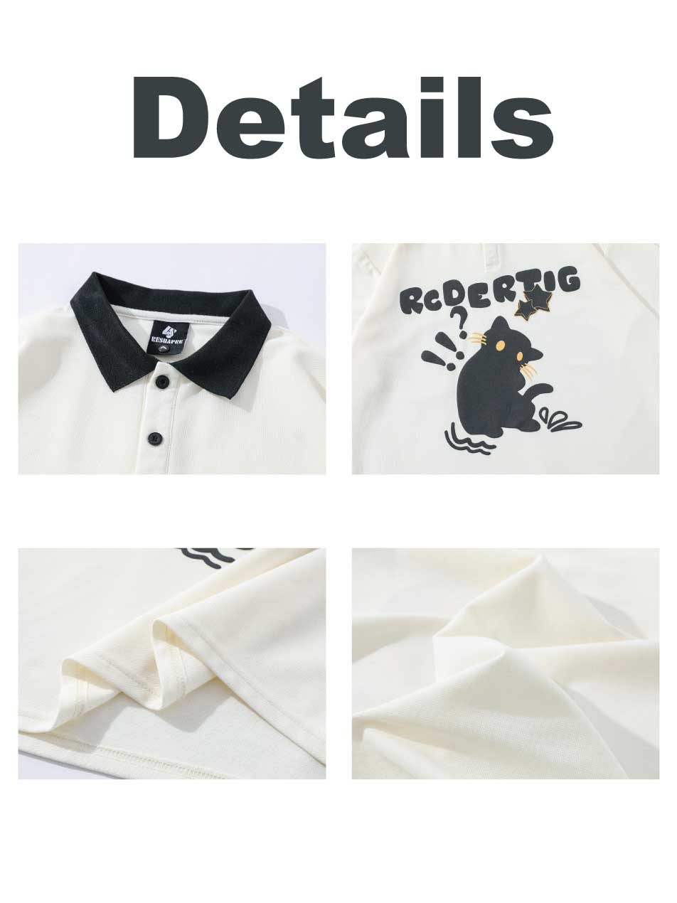 Camisetas de cuello polo con gráfico de gato Y2K