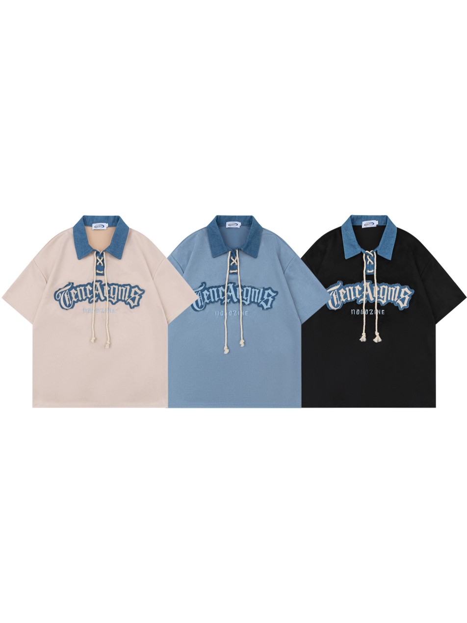 Polo con cuello en contraste y gráfico de eslogan