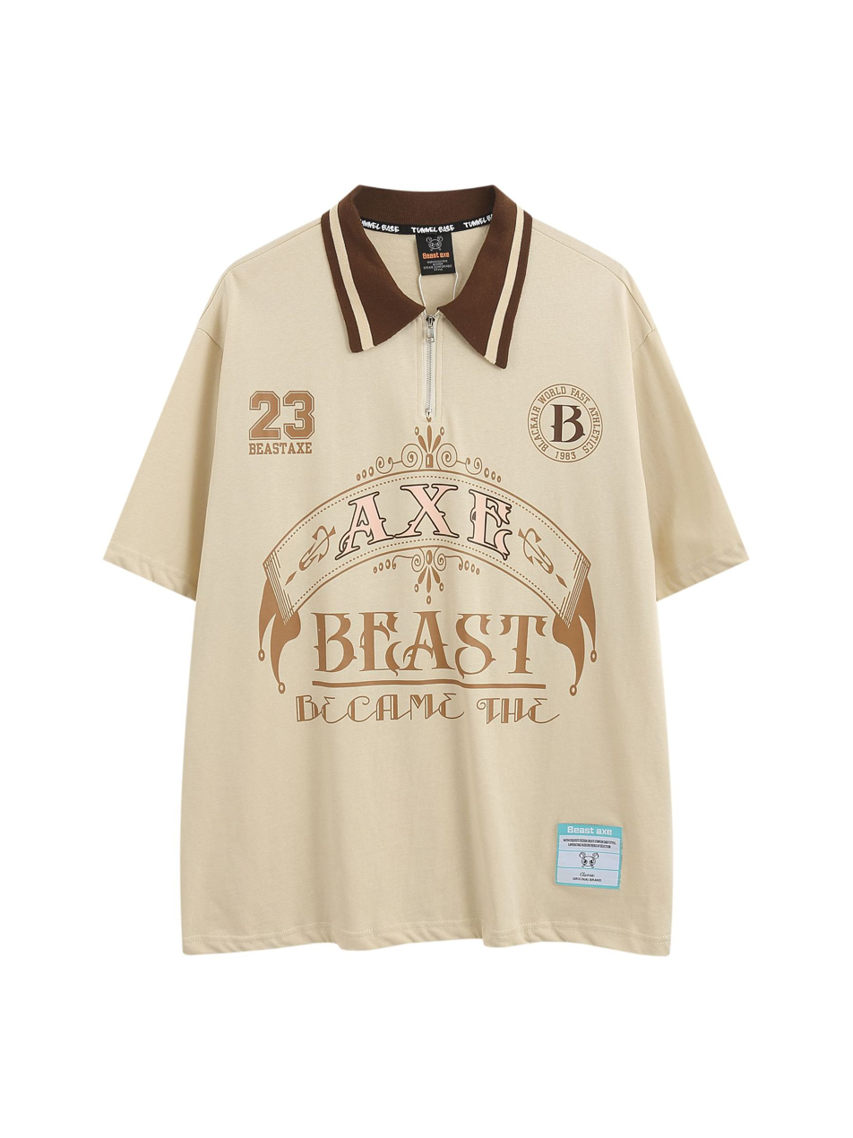 Polo con cuello en contraste y gráfico de letras