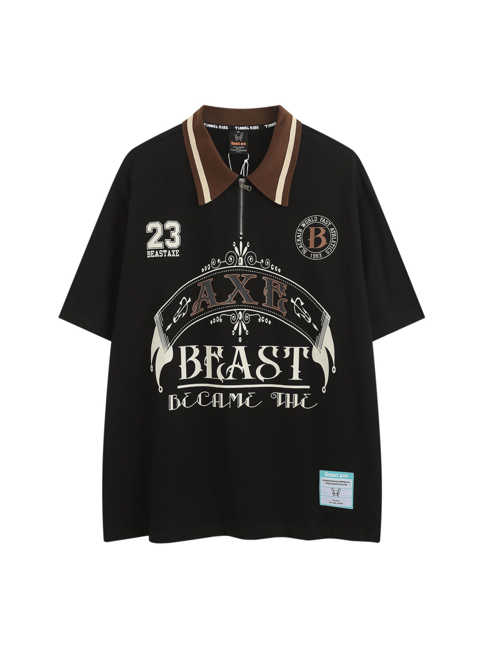 Polo con cuello en contraste y gráfico de letras