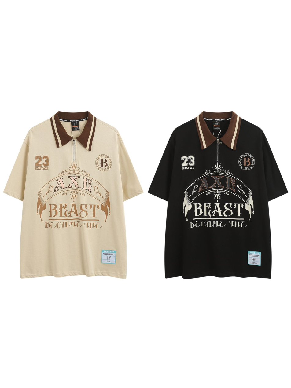 Polo con cuello en contraste y gráfico de letras