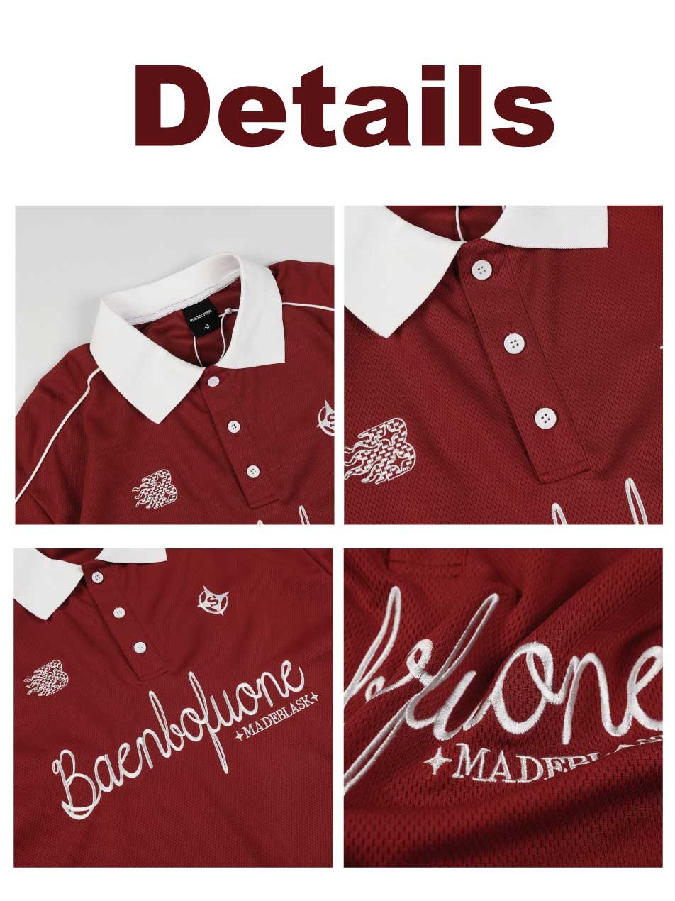 Polo con medio botón y gráfico de letras
