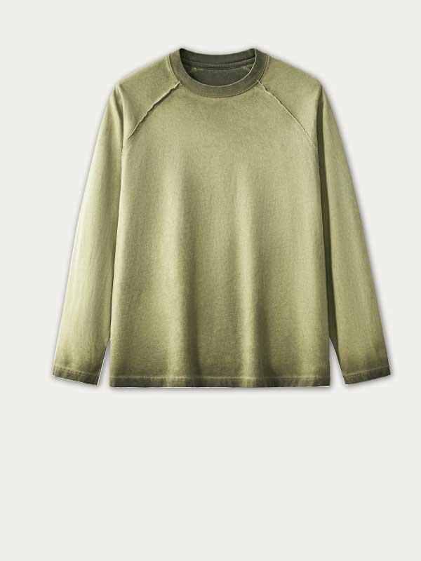Camiseta de manga larga lavada retro para hombre