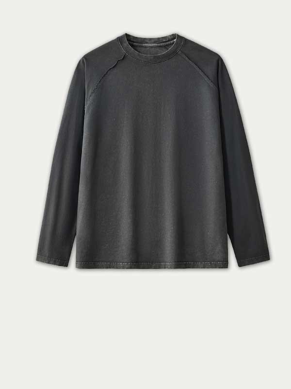 Camiseta de manga larga lavada retro para hombre