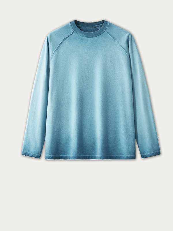 Camiseta de manga larga lavada retro para hombre