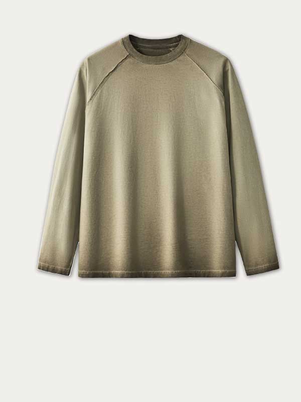 Camiseta de manga larga lavada retro para hombre