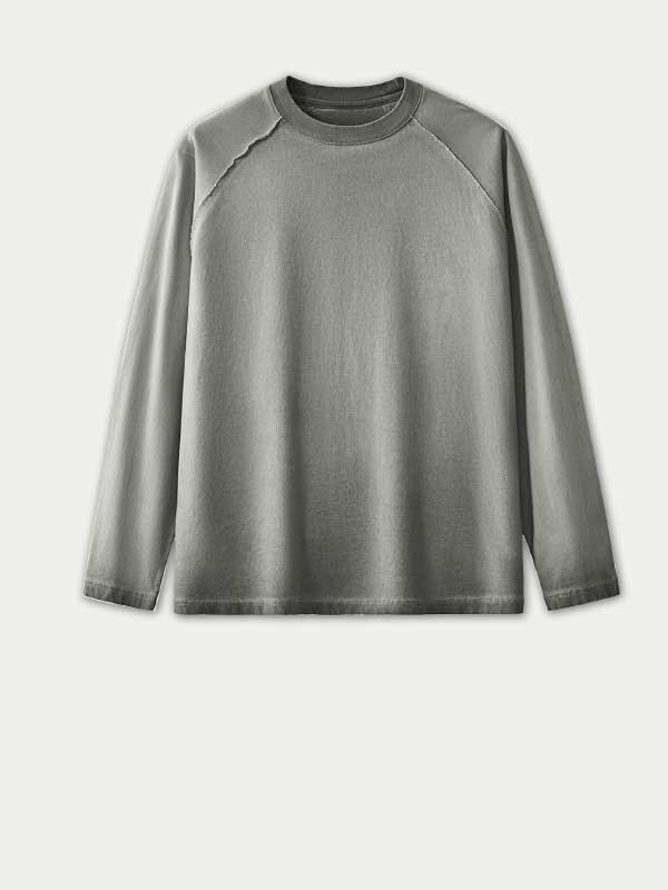 Camiseta de manga larga lavada retro para hombre