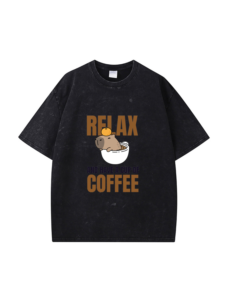 Camiseta de algodón con estampado de letras "Relájate, toma un café"