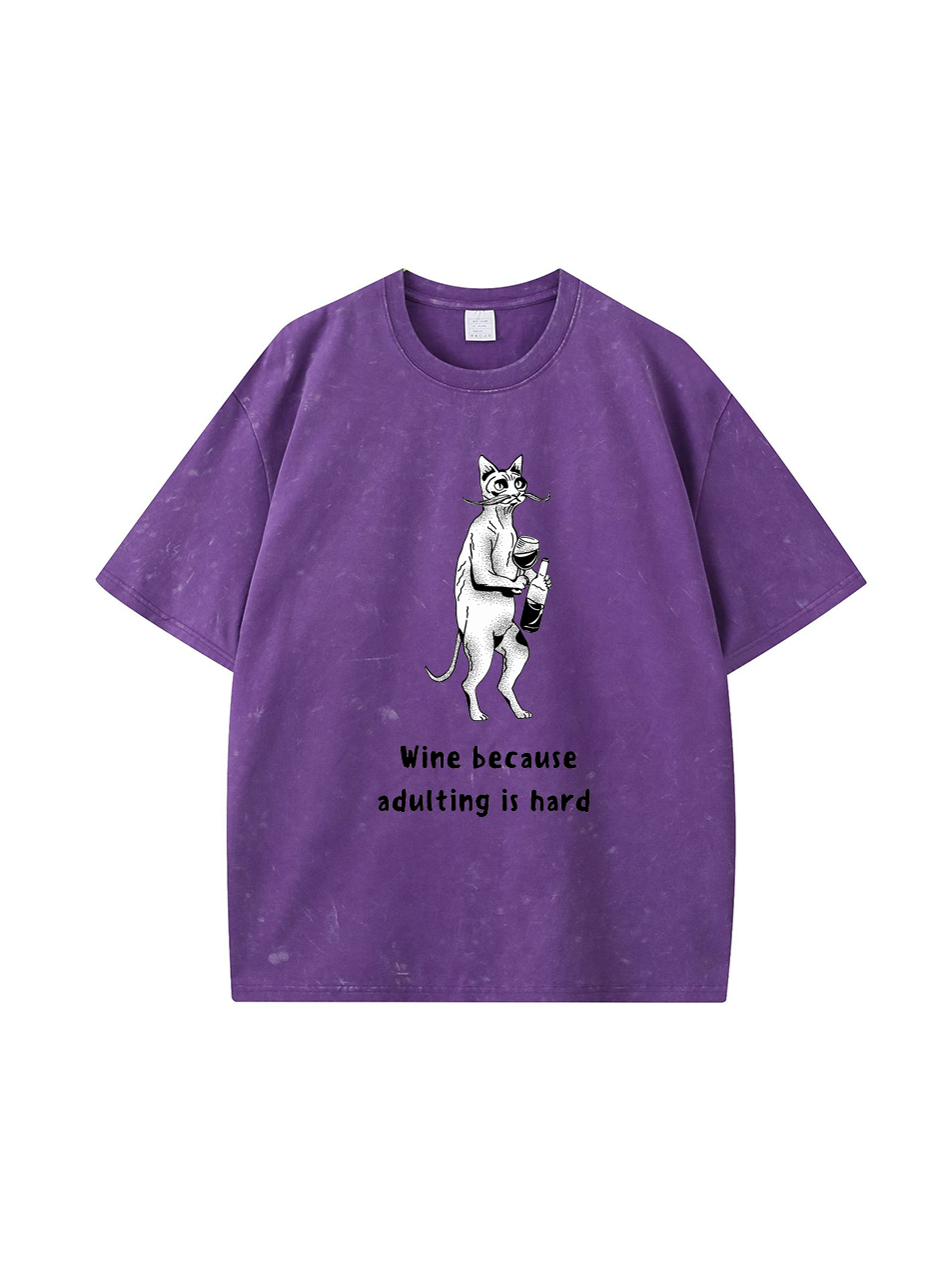 Camiseta de algodón "Vino porque ser adulto es difícil"