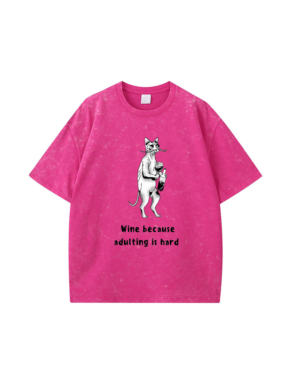 Camiseta de algodón "Vino porque ser adulto es difícil"