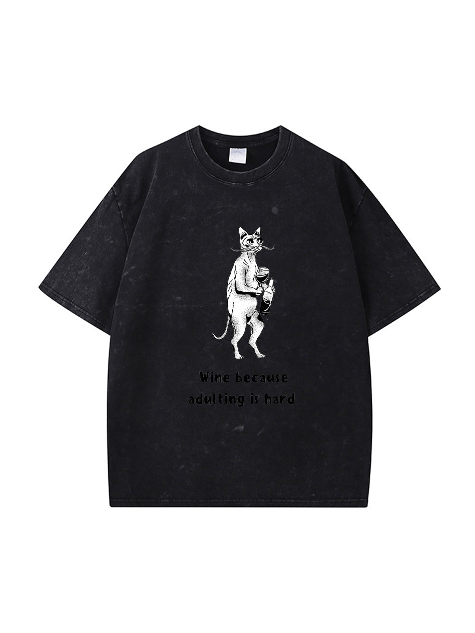 Camiseta de algodón "Vino porque ser adulto es difícil"