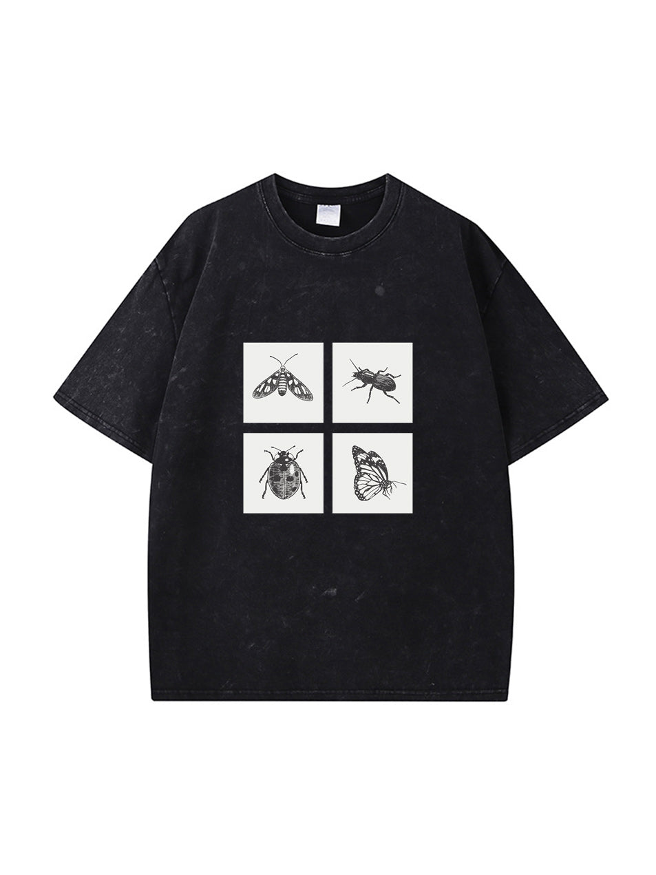 Camiseta de algodón lavado con estampado de insectos vintage