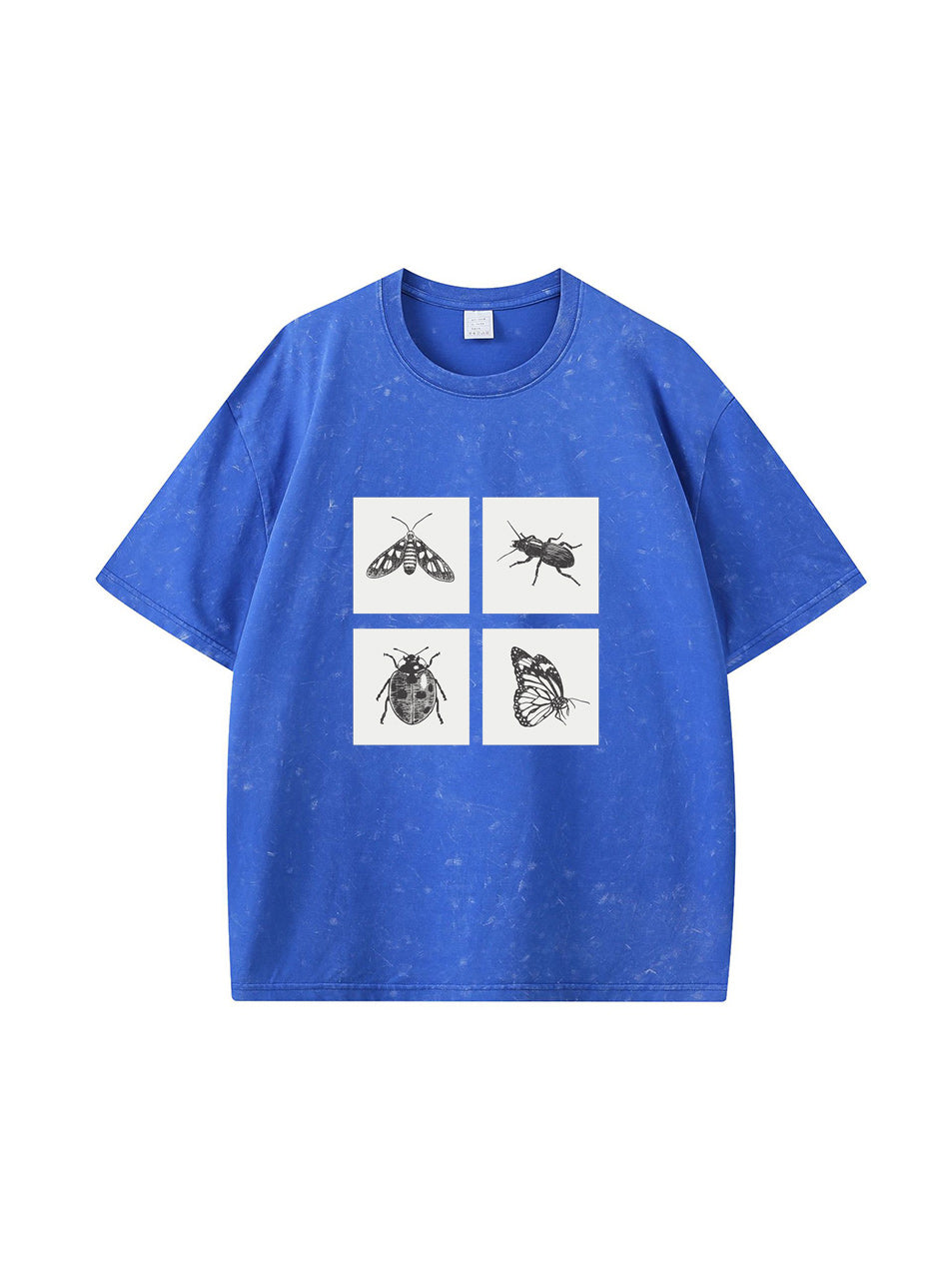 Camiseta de algodón lavado con estampado de insectos vintage