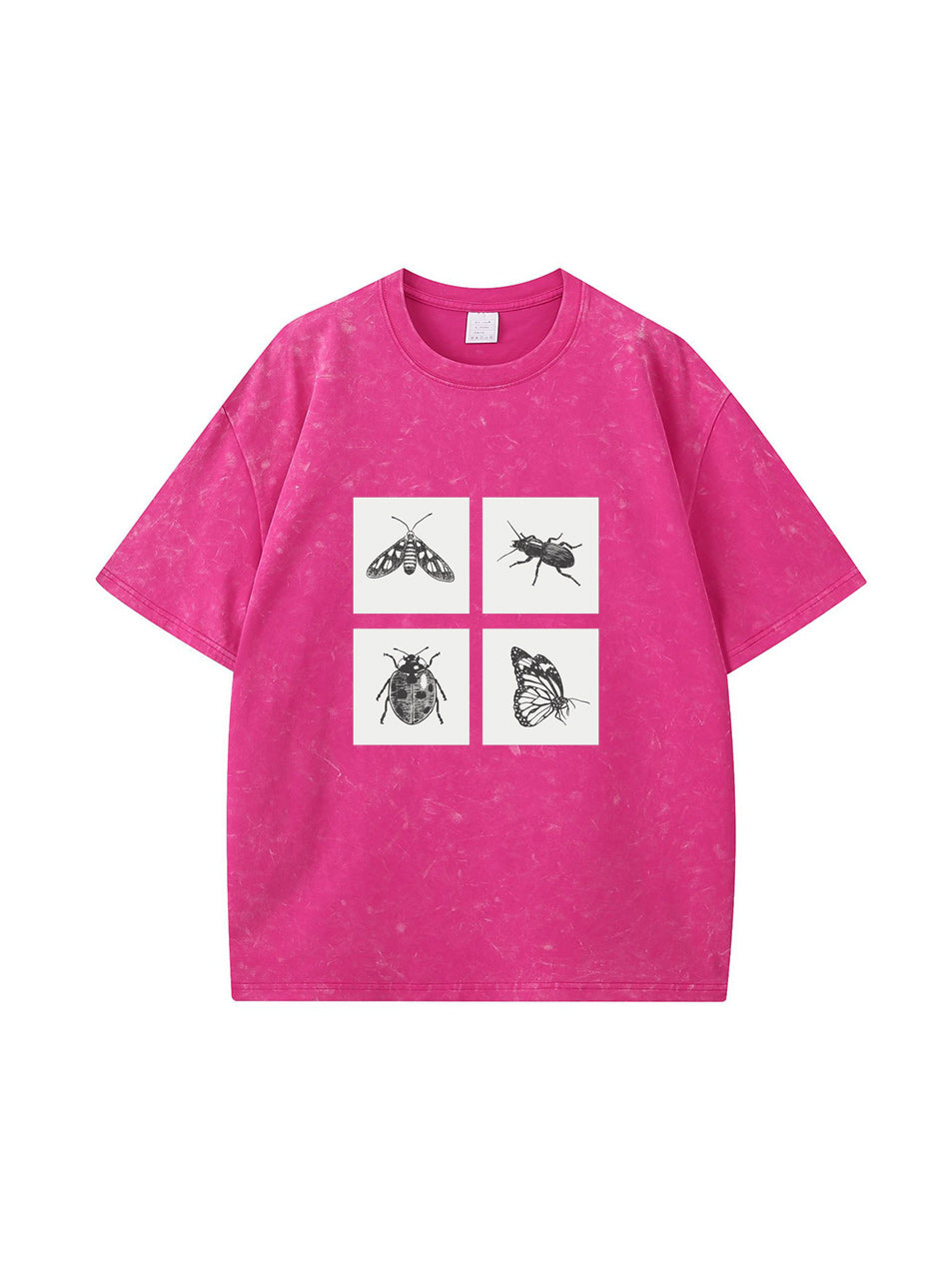 Camiseta de algodón lavado con estampado de insectos vintage