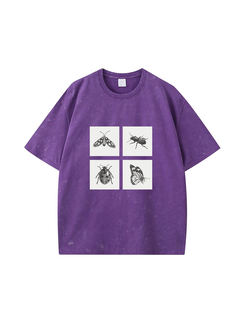 Camiseta de algodón lavado con estampado de insectos vintage