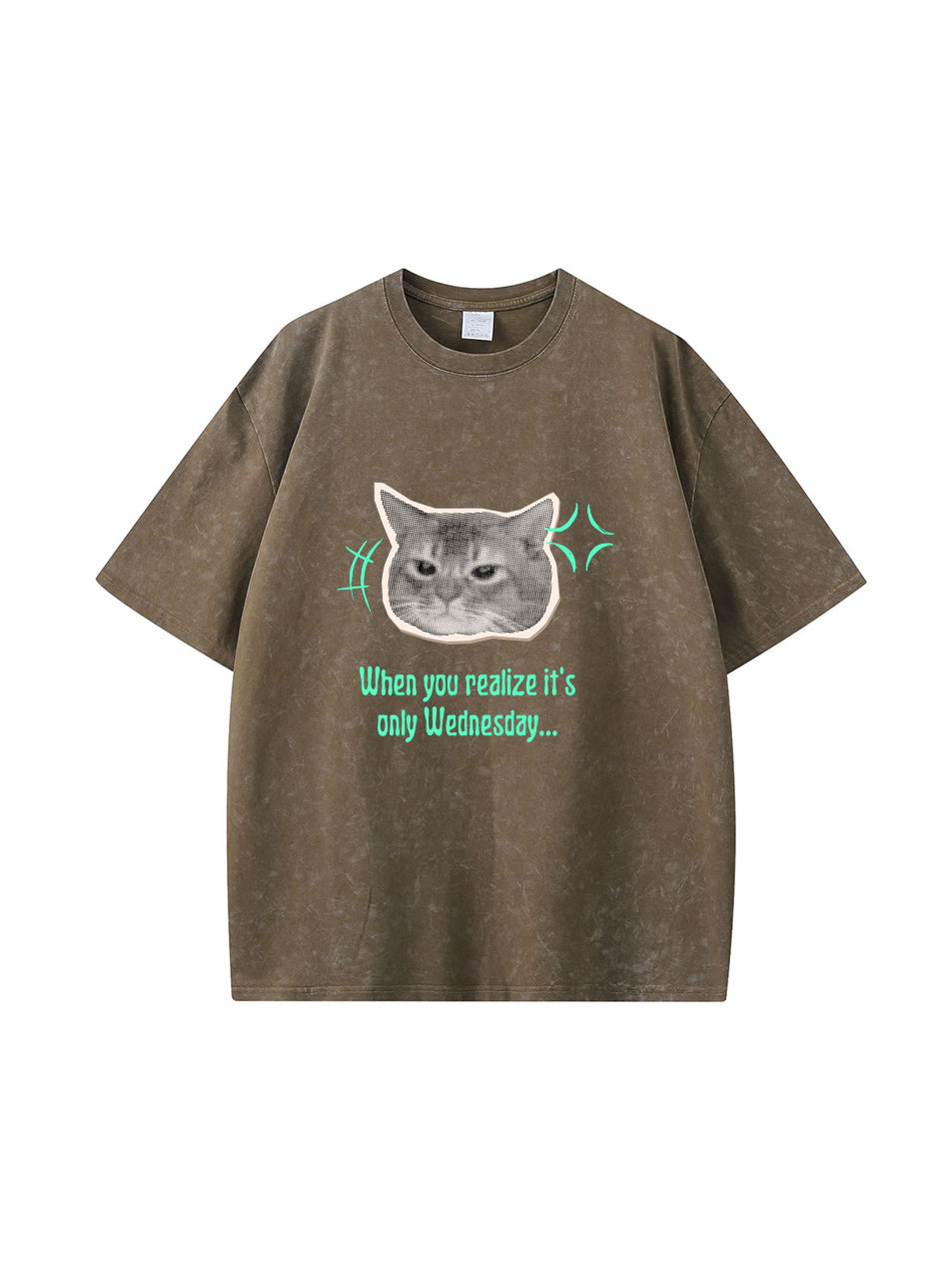 Camiseta de algodón lavado vintage con gráfico de gato