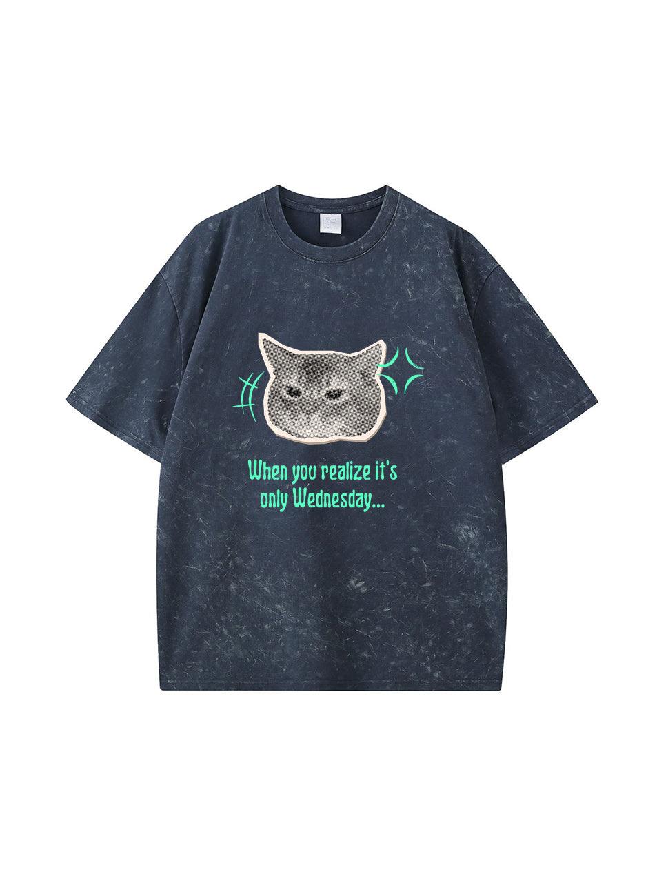 Camiseta de algodón lavado vintage con gráfico de gato