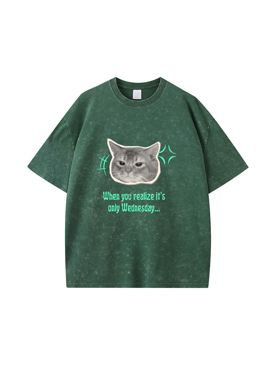 Camiseta de algodón lavado vintage con gráfico de gato