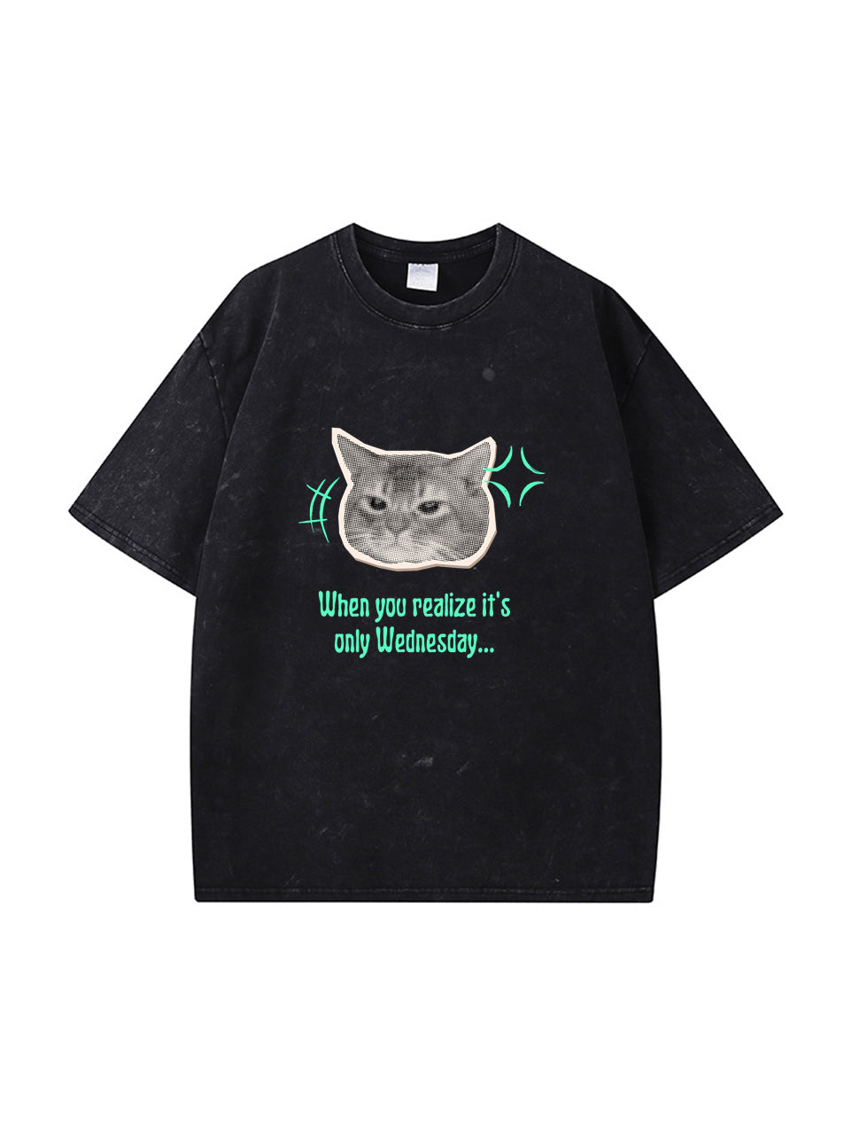 Camiseta de algodón lavado vintage con gráfico de gato